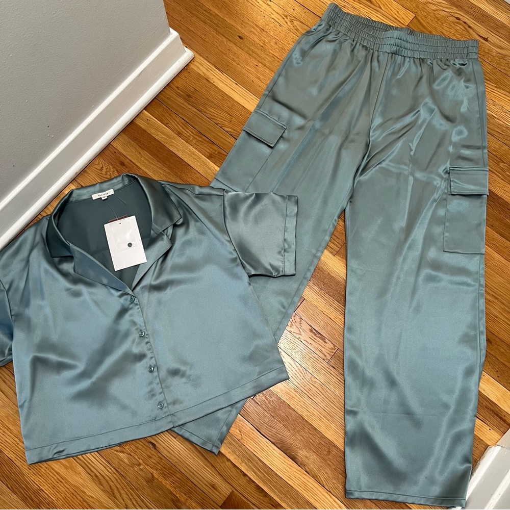 Pleione NWT 2 Piece Co-ord Satin Cargo Set
